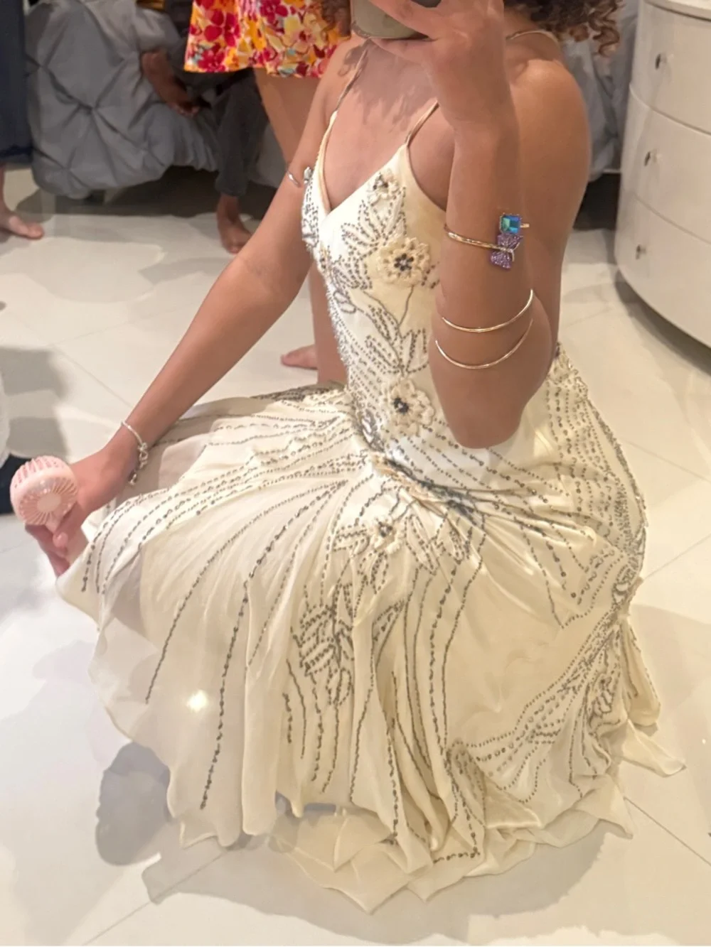 Sue Wong Ivory Beaded Asymmetrical Evening Dress - Picture 3 of 5